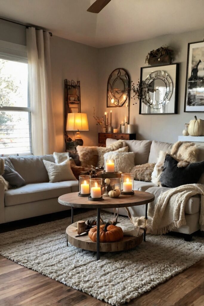 Fall living room decor, Home makeover, Cozy interior design, Autumn home styling, Seasonal home updates