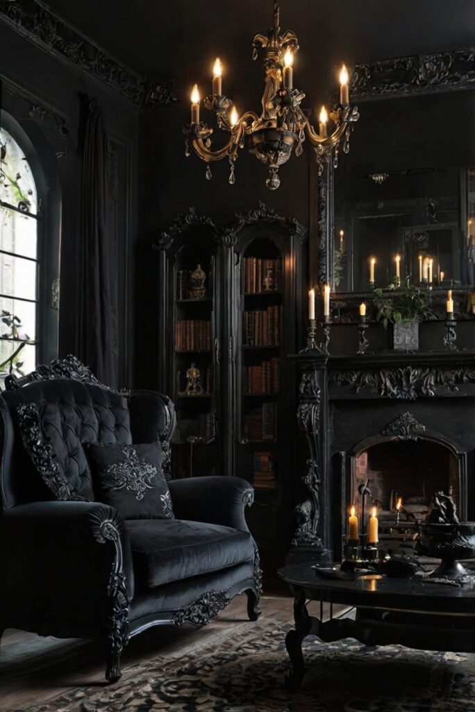 Gothic furniture, Gothic decor, Goth living room, Dark home decor, Gothic interior design