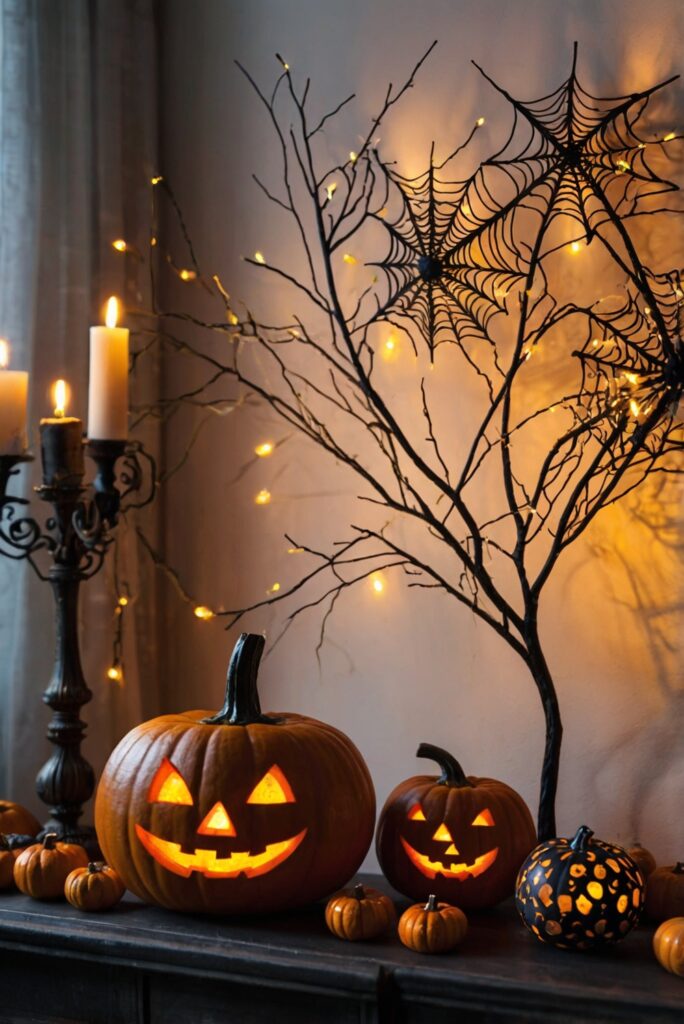 Halloween room decor, festive decorations, spooky ambiance, seasonal accents, home ornamentation