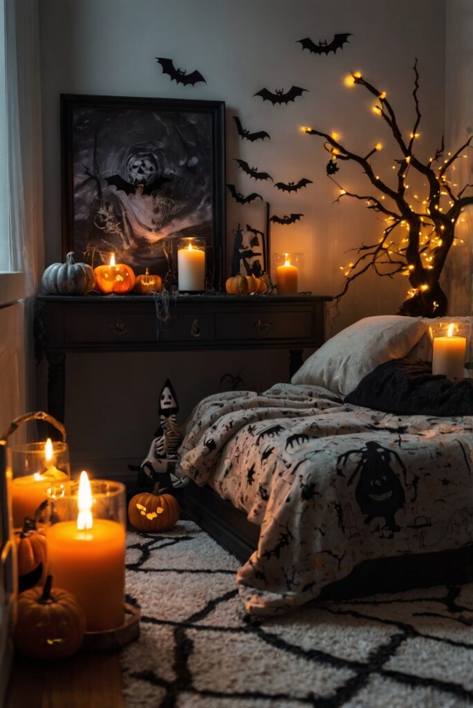 Haunted house decor, Fog machine, Halloween string lights, Ghostly wall decals, Creepy candle holders