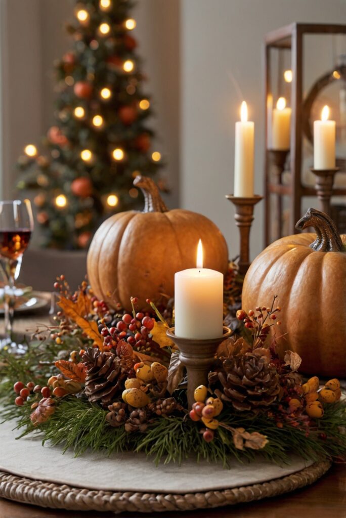 Thanksgiving room decor, festive home decorations, fall home accents, seasonal room design, holiday interior styling