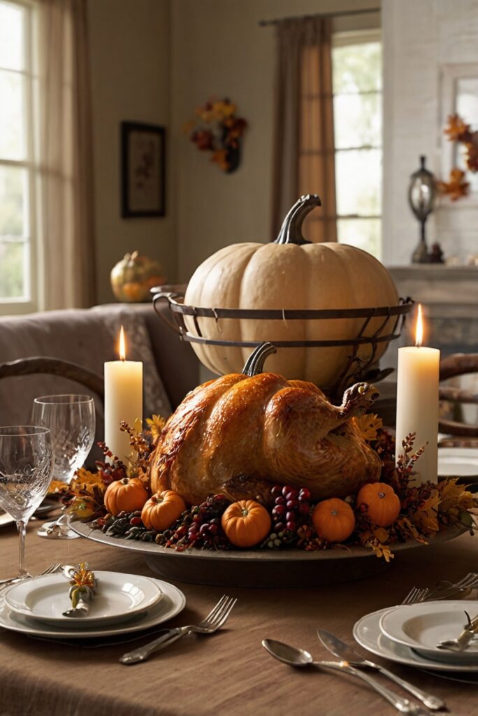 Thanksgiving decor ideas, Elegant Thanksgiving decorations, Festive holiday room decor, Cozy Thanksgiving gathering, Chic table setting