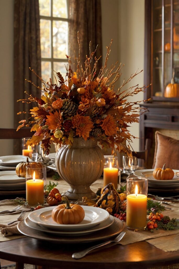 Thanksgiving home decor, Thanksgiving table settings, Festive Thanksgiving centerpieces, Elegant Thanksgiving decorations, Holiday room accents