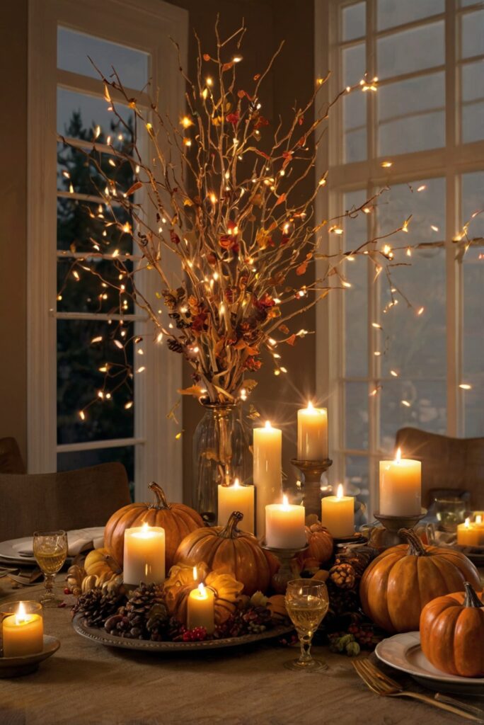 Festive holiday decor, Thanksgiving table setting, Cozy autumn home decor, Seasonal mantle decorations, Elegant harvest centerpiece