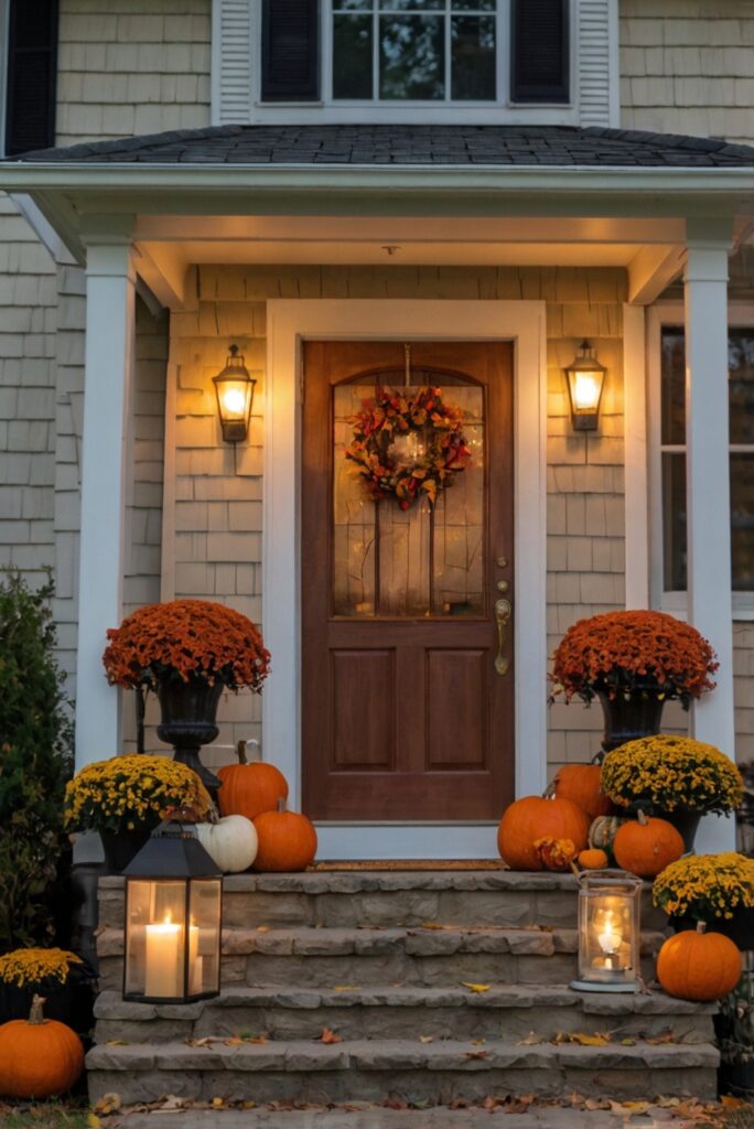 Stunning fall porch decor, Outdoor autumn decorations, Festive porch design, Beautiful fall curb appeal, Seasonal front porch ideas