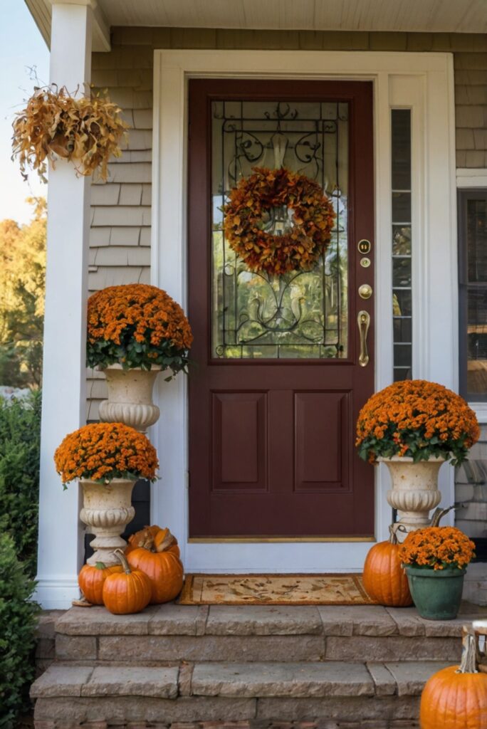 Fall porch decor, Outdoor autumn decorations, Seasonal front porch, Autumn inspired porch, Elegant fall porch decorations