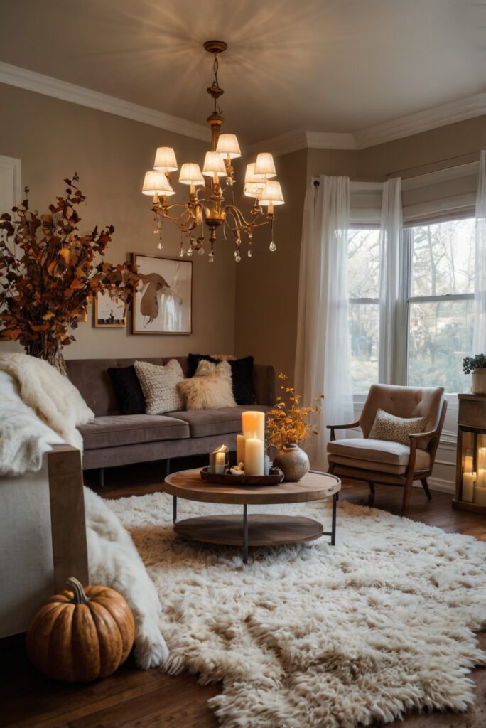 Fall room decor, Cozy home renovation, Autumn interior design, Seasonal room makeover, Stylish home upgrade