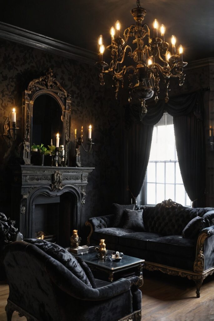 Gothic decor, Gothic furniture, Dark home accessories, Victorian style living room, Elegant Gothic design