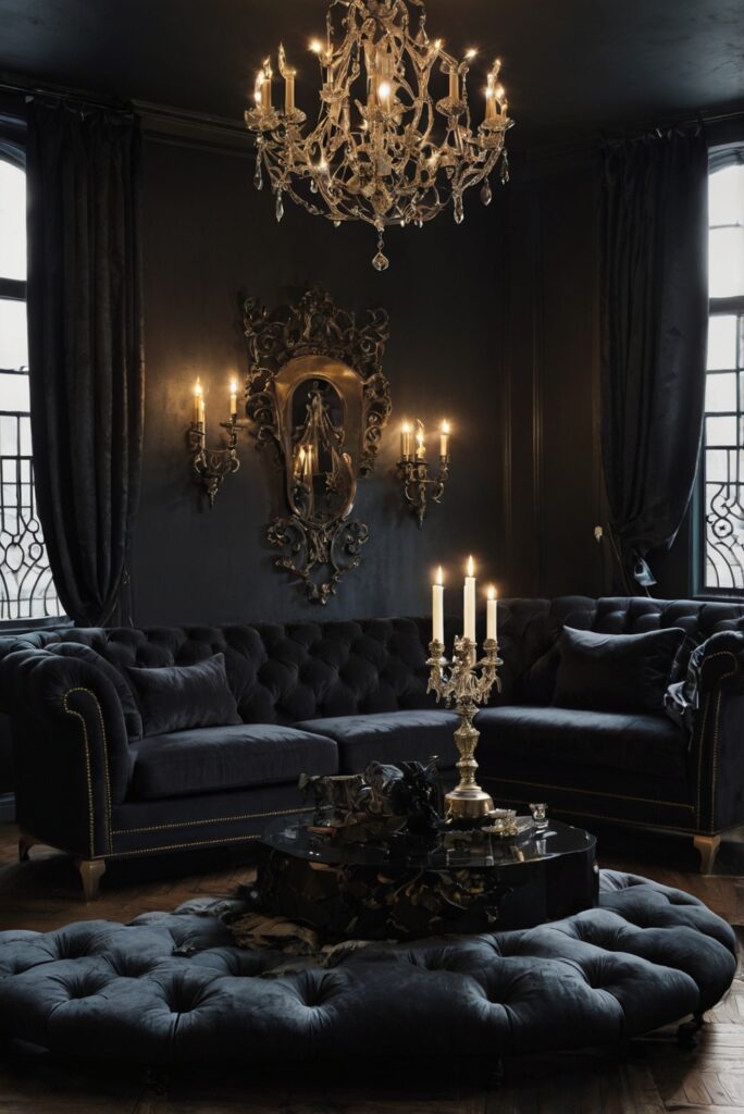 modern gothic living room, gothic decor ideas, luxury gothic design, dark gothic interior, gothic furniture design