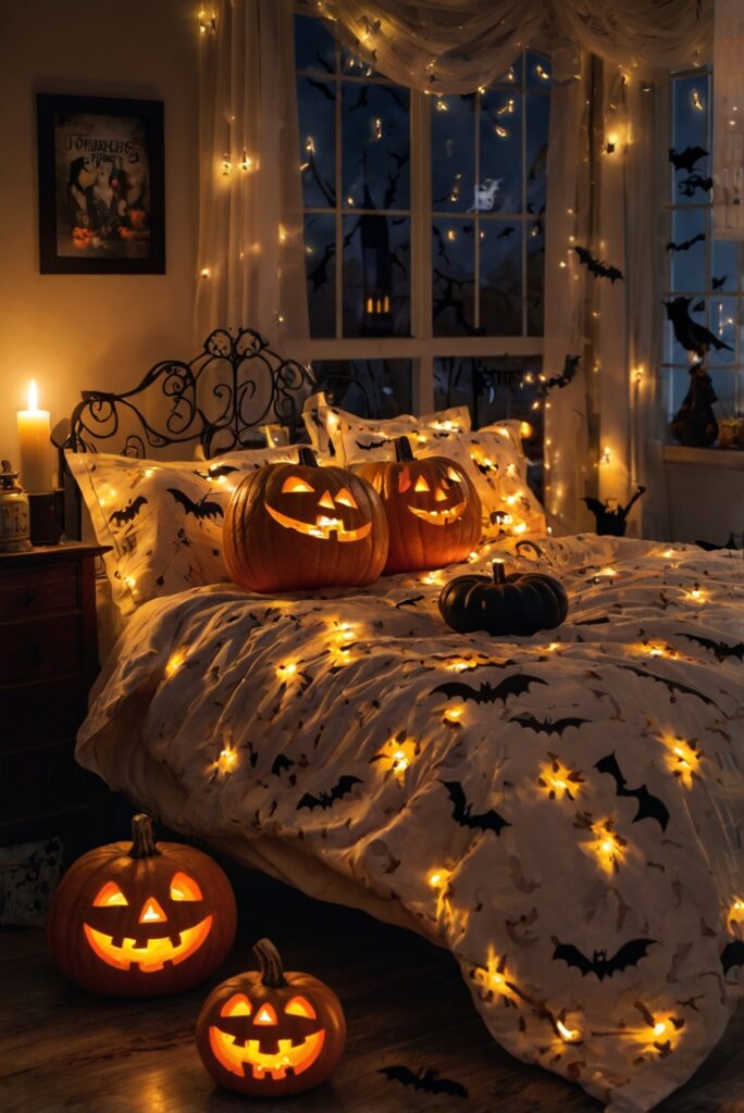 bedroom decor, Halloween decorations, Halloween home decor, spooky bedroom ideas, haunted house decor