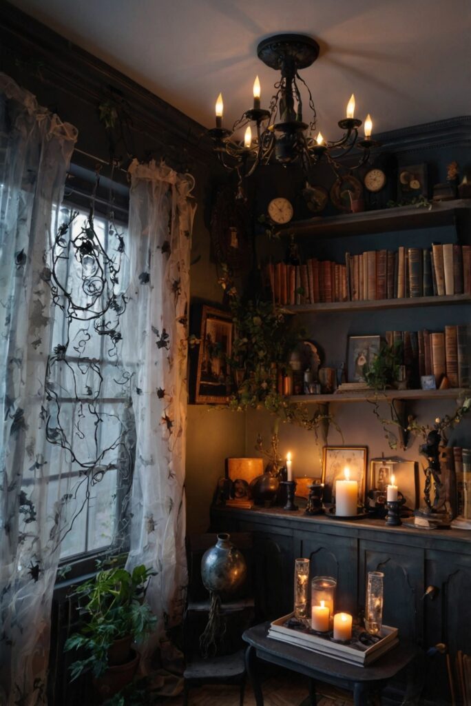 Witchy room decor, Gothic home decor, Mystical interior design, Witchy bedroom ideas, Occult room decorations