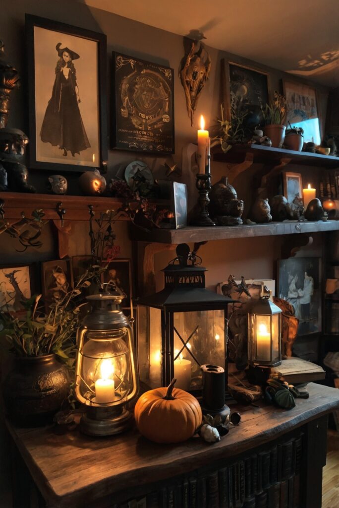 Witchy home decor, Witchcraft room design, Pagan home accessories, Occult room adornments, Mystic home furnishings