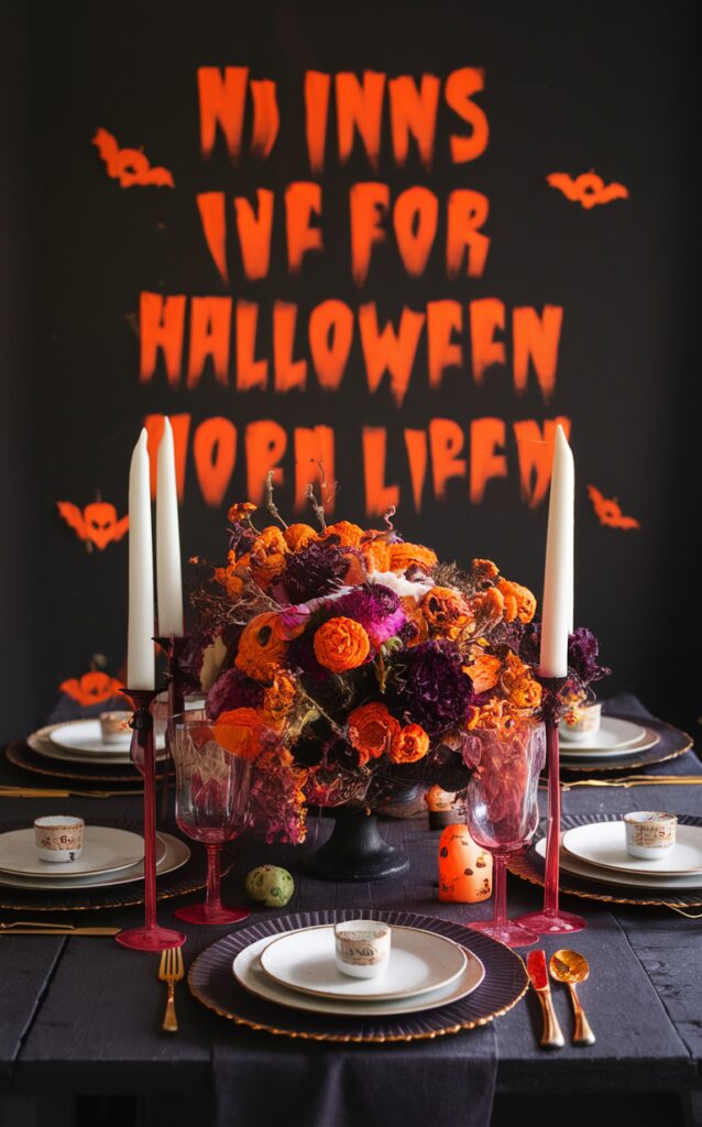 halloween table decorations, halloween dining table, spooky table decor, creepy table settings, haunted table centerpiece