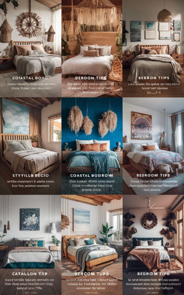 Coastal boho decor, Boho bedroom design, Stylish boho bedding, Coastal bedroom inspiration, Trendy bohemian furniture