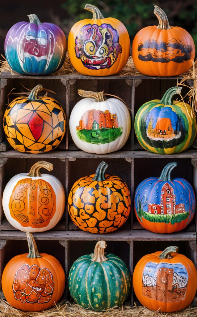 painted pumpkins, DIY pumpkin decorations, autumn pumpkin crafts, pumpkin painting techniques, pumpkin decorating ideas