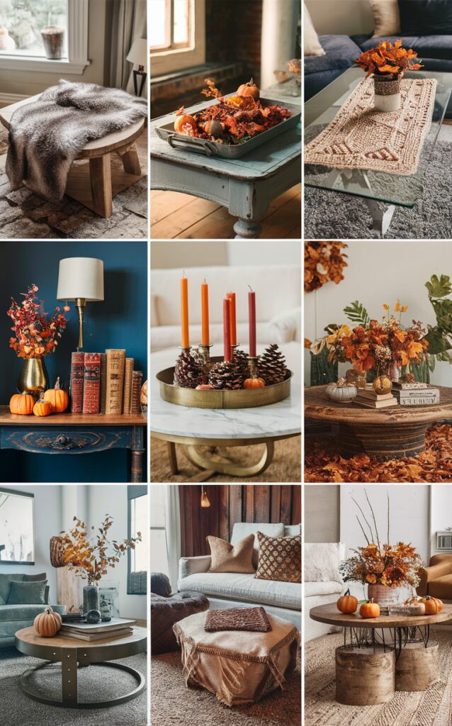 Fall coffee table decor, Cozy home decor, Home decorating ideas, Interior design, Seasonal decorations