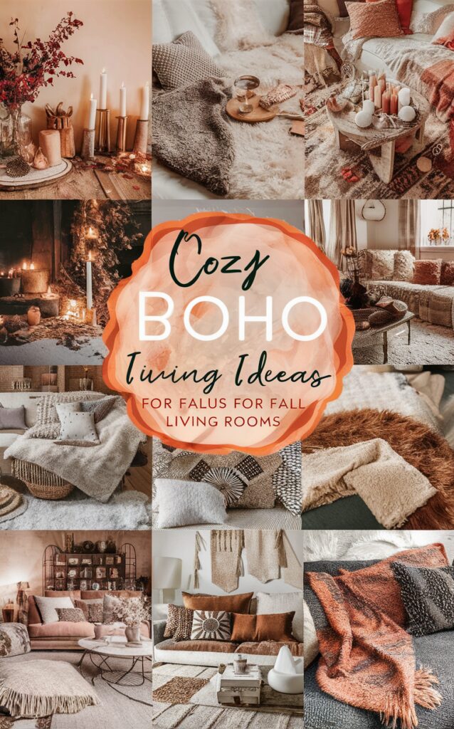 bohemian home decor, interior design, boho furniture, autumn decor, cozy living room