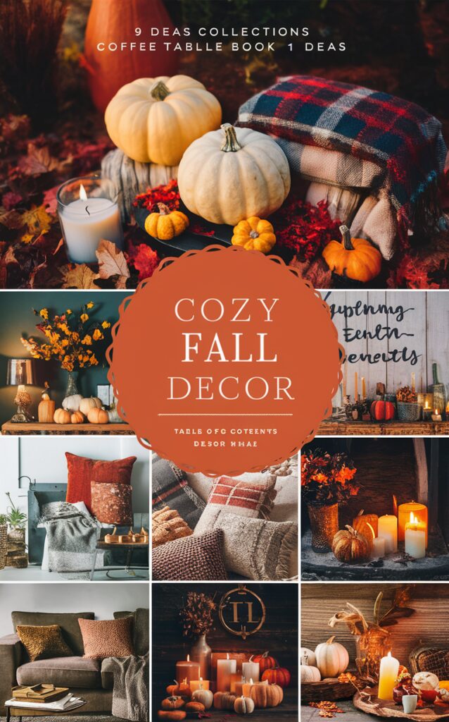 coffee table decor, fall home styling, cozy living room design, autumn table decorations, stylish interior design