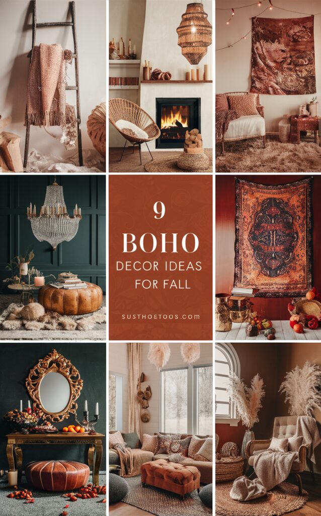 Boho fall decorations, Boho autumn décor, Cozy fall boho style, Fall boho decorating, Chic bohemian fall décor