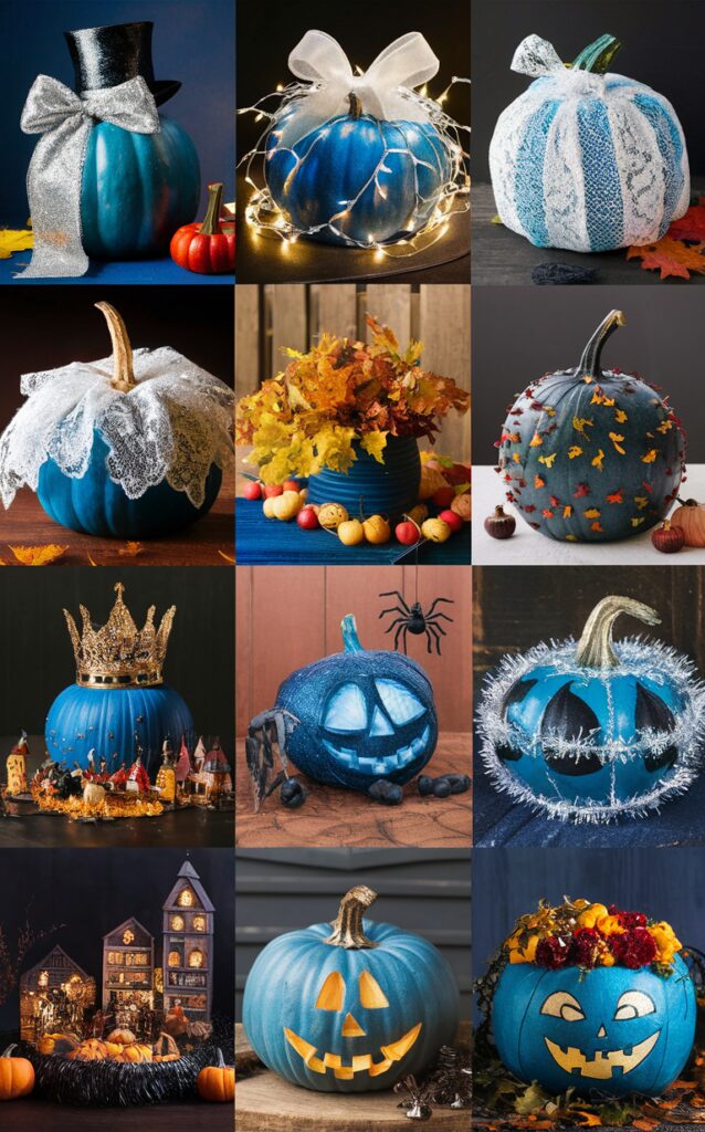 pumpkin decorations, fall pumpkin decor, blue pumpkin centerpiece, Halloween pumpkin ideas, unique pumpkin decorations