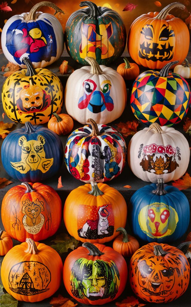 painted pumpkins, pumpkin painting ideas, DIY pumpkin decorating, unique pumpkin designs, creative pumpkin crafts