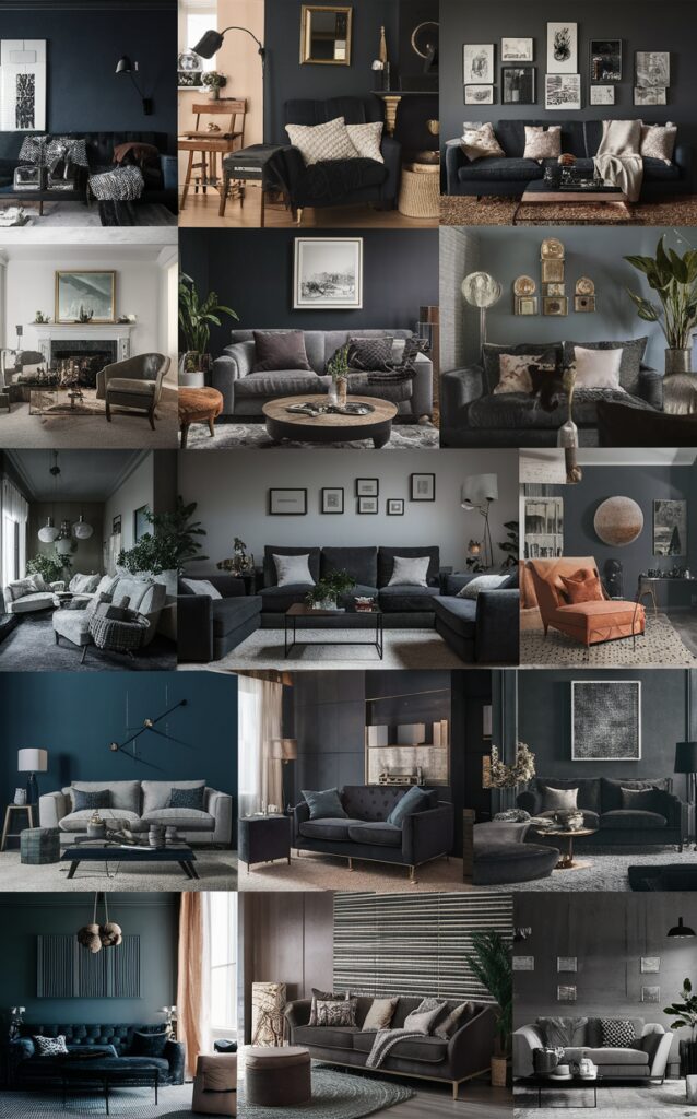 dark grey living room ideas, modern dark grey living room, dark grey decor, elegant dark grey living room, chic dark grey living room