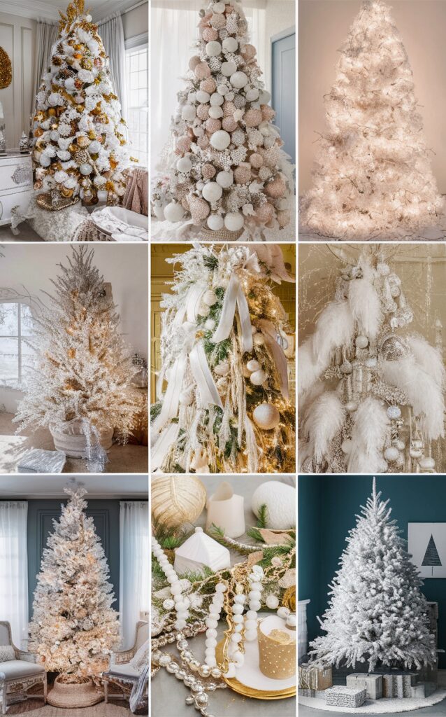 White Christmas tree decor, Christmas tree ornaments, Christmas tree decoration ideas, Winter wonderland decorations, Holiday home decor