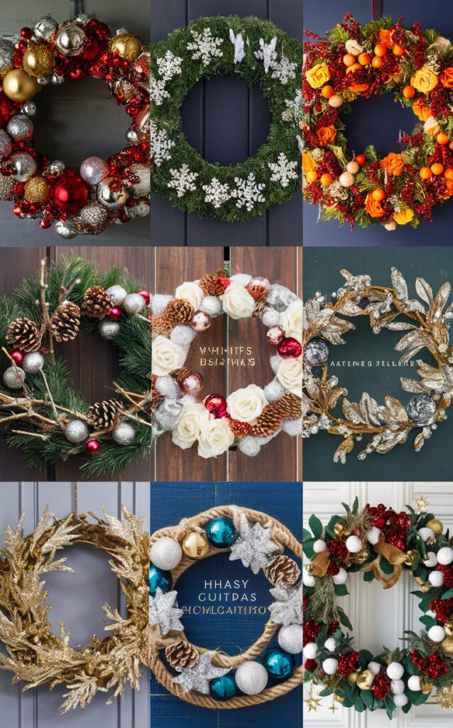 Christmas wreath inspiration, Front door wreath, Elegant door decor, Festive holiday wreaths, Classic Christmas decorations