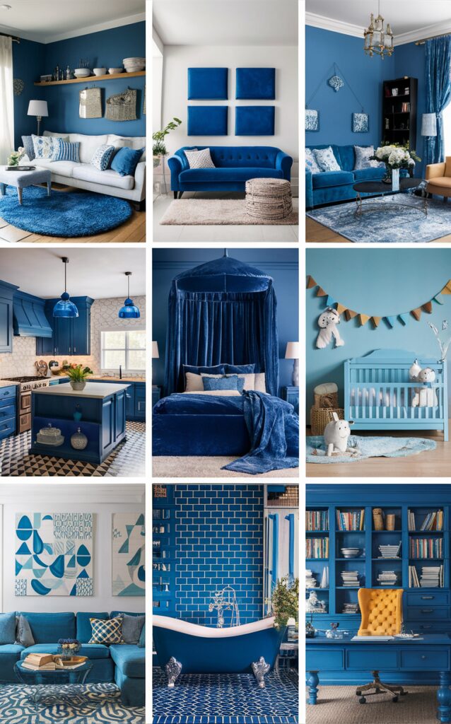 blue room decor, blue home decor, blue interior design, modern blue room, elegant blue decor