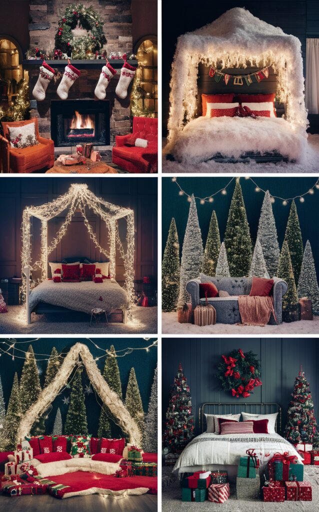 Christmas bedroom decor, festive bedroom design, holiday bedding ideas, seasonal bedroom decorating, winter bedroom accents