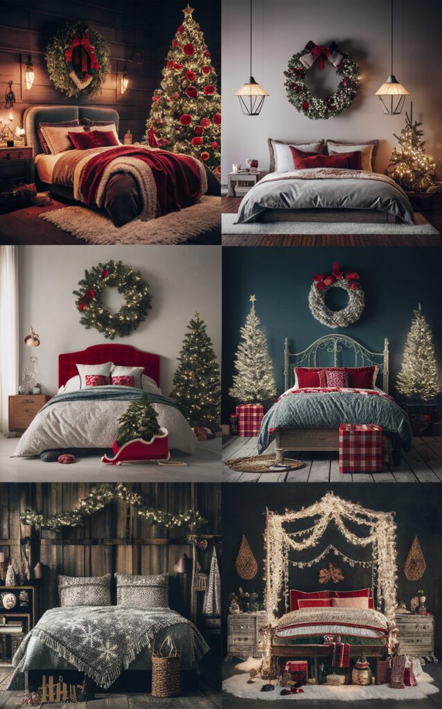 Festive holiday décor, Festive Christmas bedroom, Christmas decorating ideas, Bedroom decoration, Holiday home decor