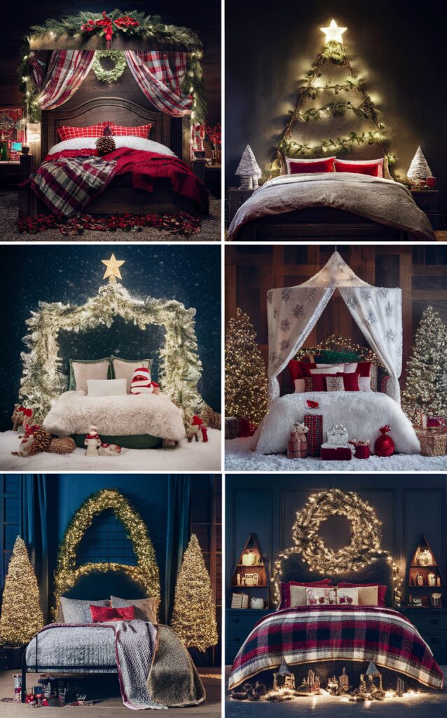 Christmas bedroom decor, holiday bedroom ideas, festive room decorations, winter bedroom themes, seasonal bedroom accessories