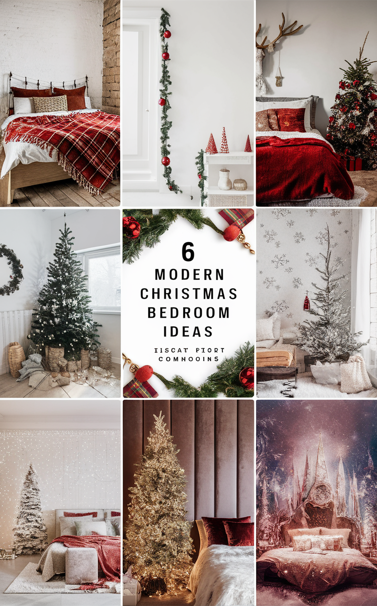 Christmas bedroom decor, holiday bedroom inspiration, festive bedroom decorating, cozy Christmas bedroom, seasonal bedroom design