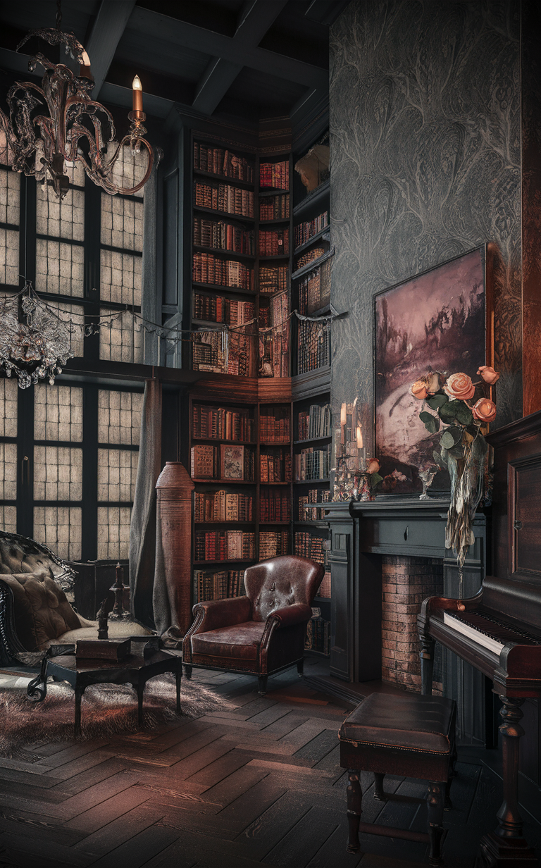 Dark Academia Home Decor, Vintage Home Decor, Gothic Interior Design, Antique Furniture, Classic Library Decor