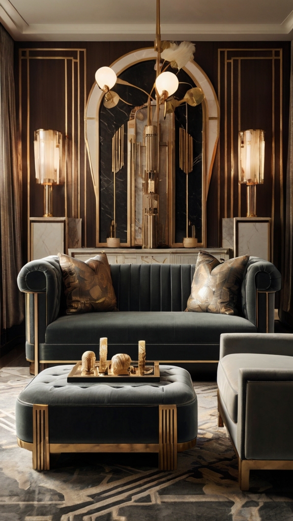 Art Deco Living Room Glamour with Luxe Accents