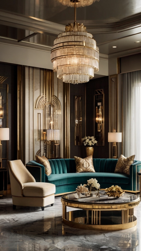 Art Deco Living Room Glamour with Luxe Accents