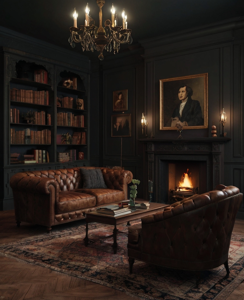 Dark Academia ,Living Room ,Vintage Charm