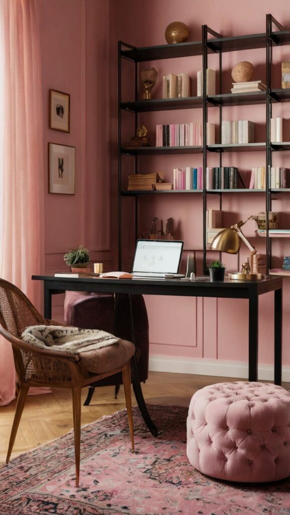 Stunning Pink Remodel, Girly Workspace Ideas, Feminine Office Design, Blush Style