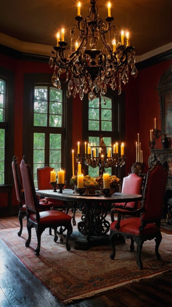 Dramatic Lighting with Chandelier FocusLighting is a crucial element of any Gothic living room. 