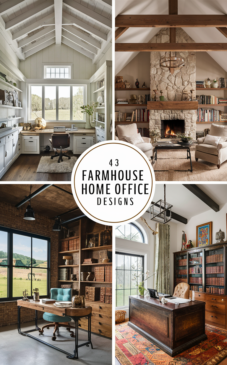 Farmhouse decor ideas, Country chic home office, Rustic office design, Farmhouse style workspace, Vintage home office furniture