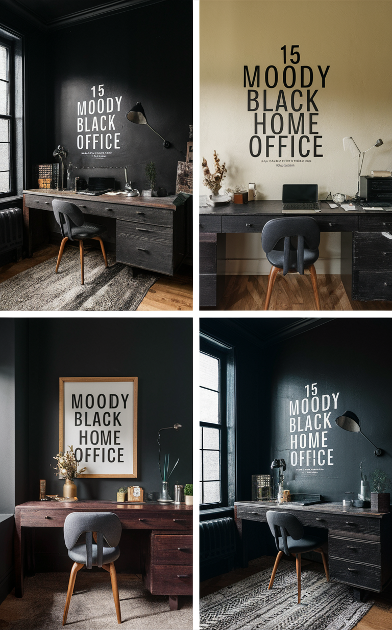 Dark Office Decor, Office Black Wallpaper, Stylish Black Office Furniture, Elegant Black Office Accessories, Trendy Black Office Design