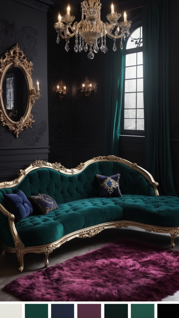 Mysterious Color PaletteThe color palette sets the mood for your Gothic living room