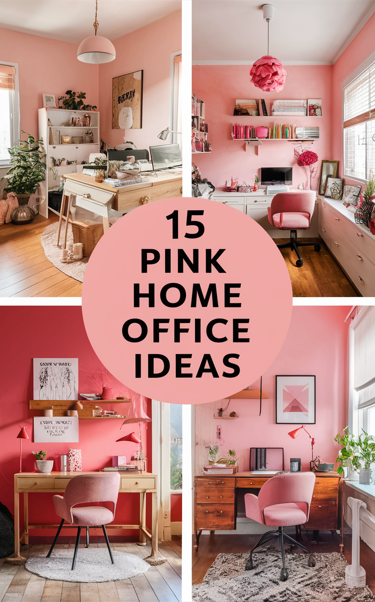 pink home office decor, pink office furniture, feminine office design, blush pink office accessories, stylish pink home office