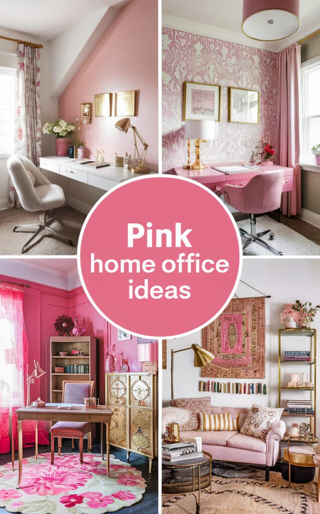 pink home office decor, pink office furniture, feminine office design, blush pink office accessories, stylish pink home office