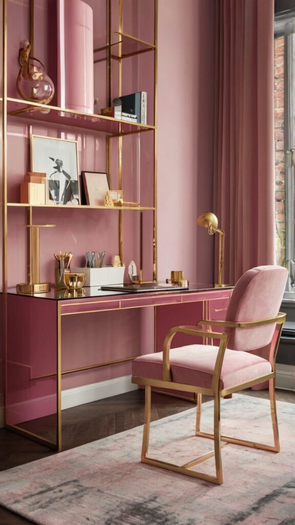 Stunning Pink Remodel, Girly Workspace Ideas, Feminine Office Design, Blush Style