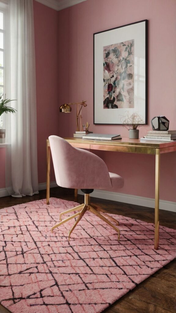 Stunning Pink Remodel, Girly Workspace Ideas, Feminine Office Design, Blush Style