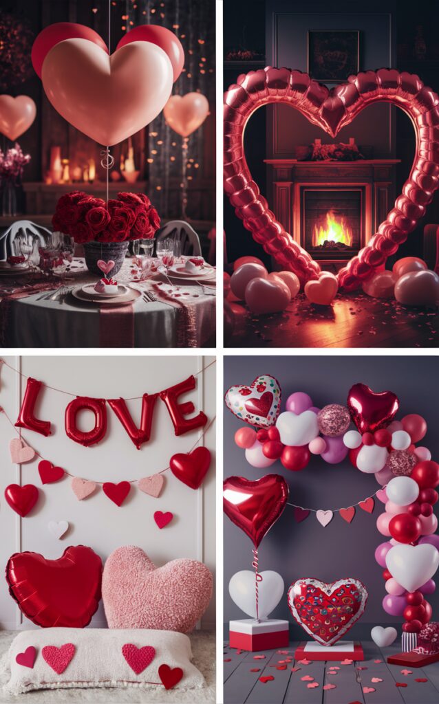 Valentines day balloons decorations, Valentines day party balloons, Romantic balloons decorations, Heart shaped balloons decorations, Love themed party balloons