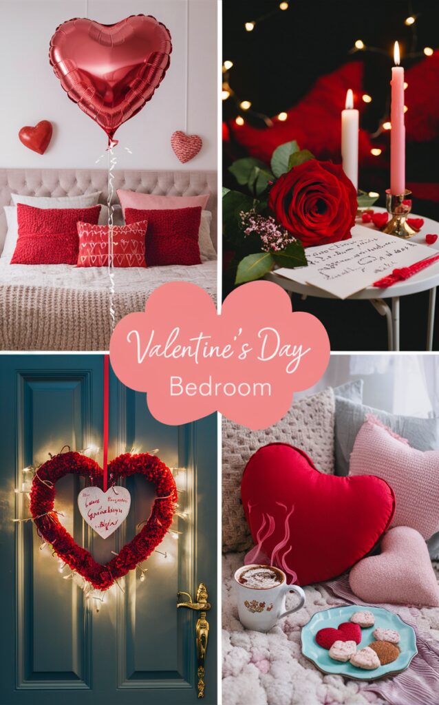 Valentines decor, romantic bedroom decor, Valentine's Day bedroom decor, love-themed bedroom decor, heart themed bedroom decor