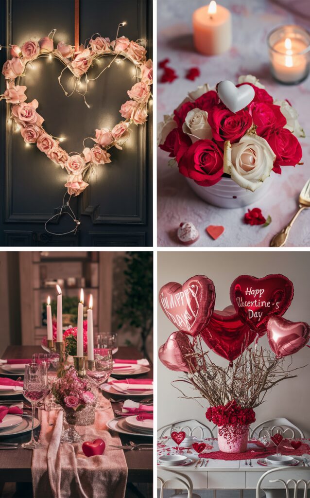 Valentine's Day centerpiece, Valentine's Day table setting, Romantic home decor, Valentine's Day table decorations, Love-themed home accessories