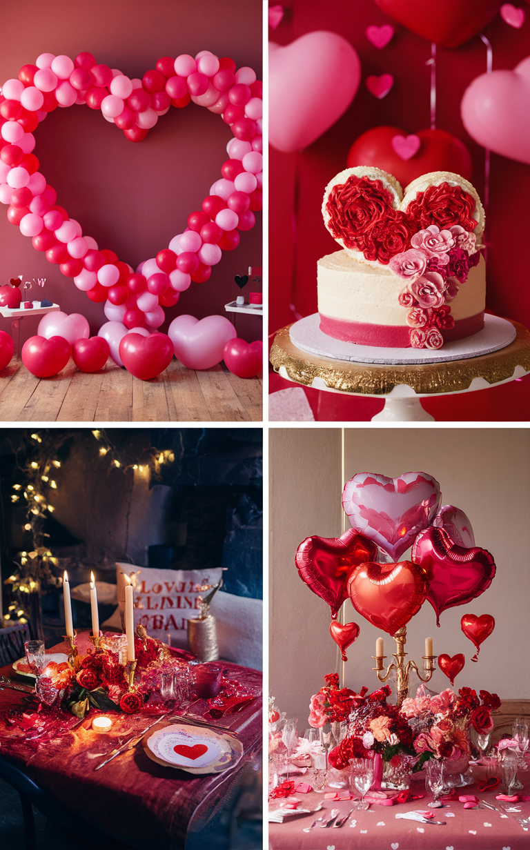 Valentines home decor, Valentines party accessories, Romantic party supplies, Heart shaped decorations, Valentine's Day balloon decorations